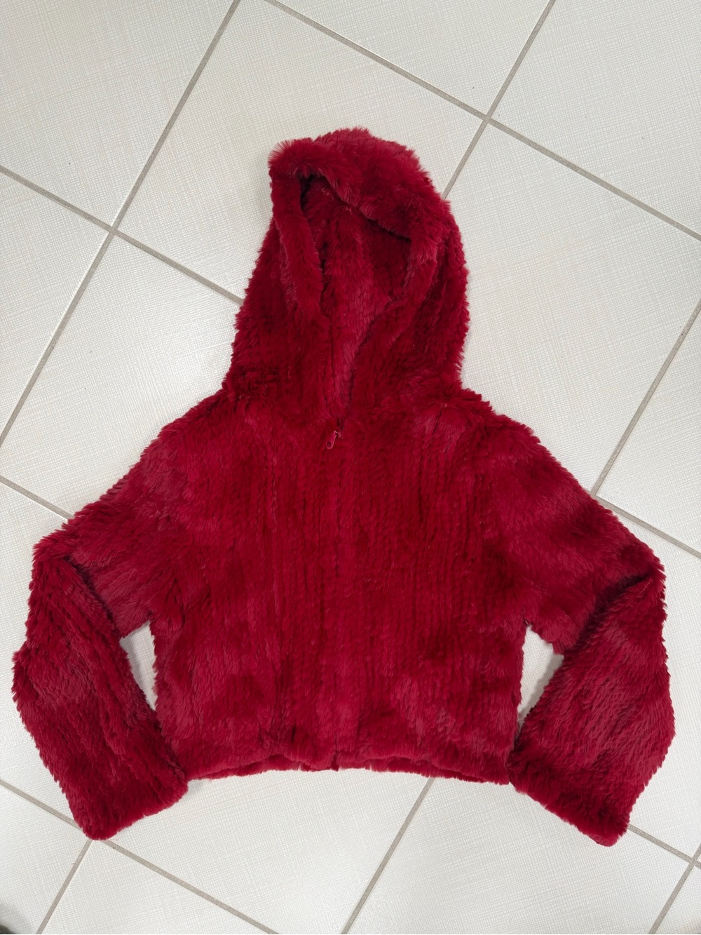 Women’s Vintage Red Faux Fur Hooded Jacket